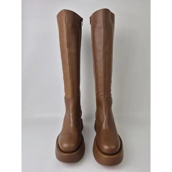 Paloma Barcelo Women's Brown Lena Platform Wedge Leather Boots Size 40 EU