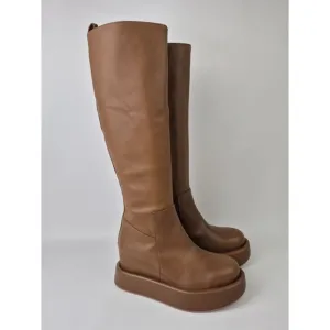 Paloma Barcelo Women's Brown Lena Platform Wedge Leather Boots Size 40 EU