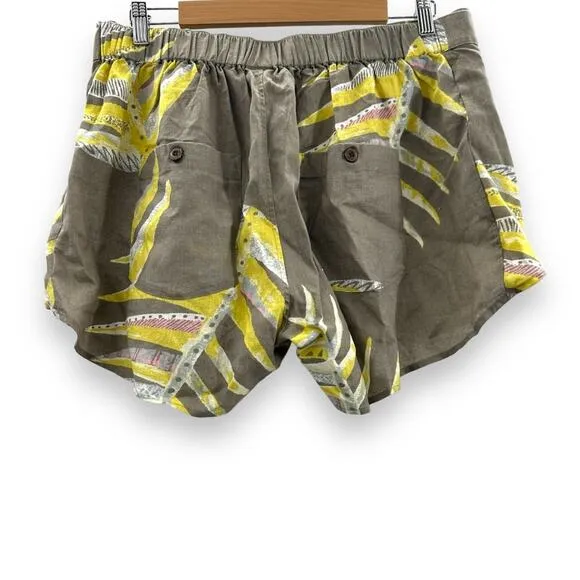 Patagonia Garden Island Palm Leaf Print Tie Waist Shorts in Marrow Gray Sz L NEW