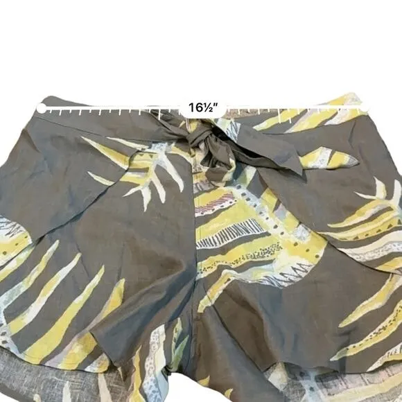 Patagonia Garden Island Palm Leaf Print Tie Waist Shorts in Marrow Gray Sz L NEW