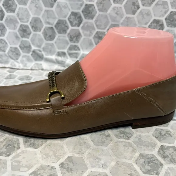 Patricia Nash Fia Leather Flat Loafers in Taupe with Buckle - Size 8