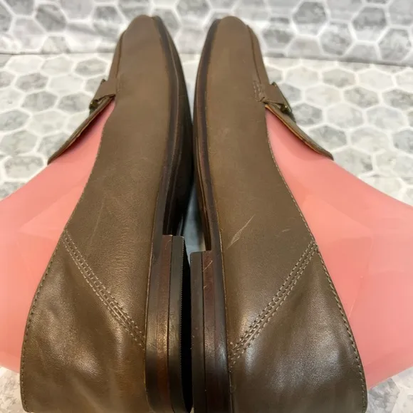 Patricia Nash Fia Leather Flat Loafers in Taupe with Buckle - Size 8