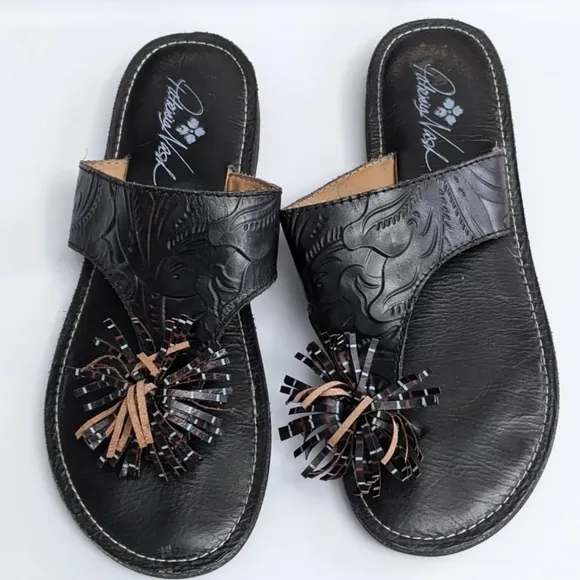 Patricia Nash Franca Tassel Leather Tooled Sandals