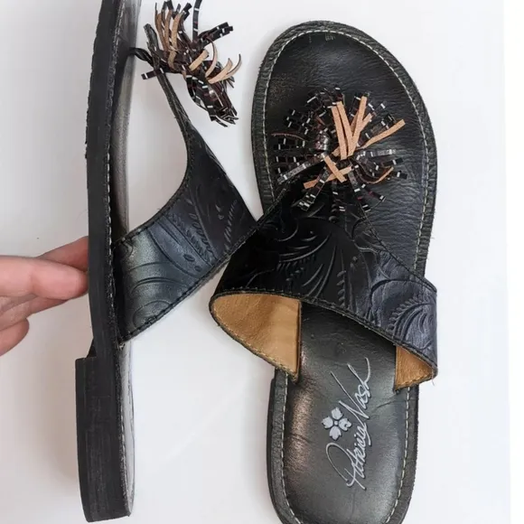 Patricia Nash Franca Tassel Leather Tooled Sandals
