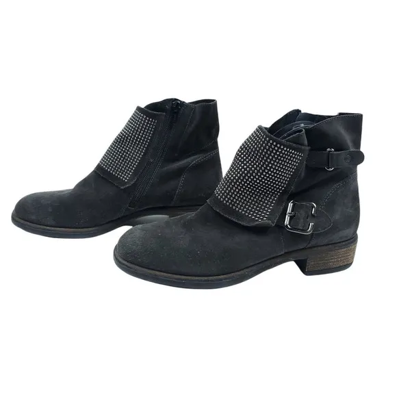 Paul Green Boots 5.5 Gray Leather Studded Flap Ankle Height Zip Up Booties