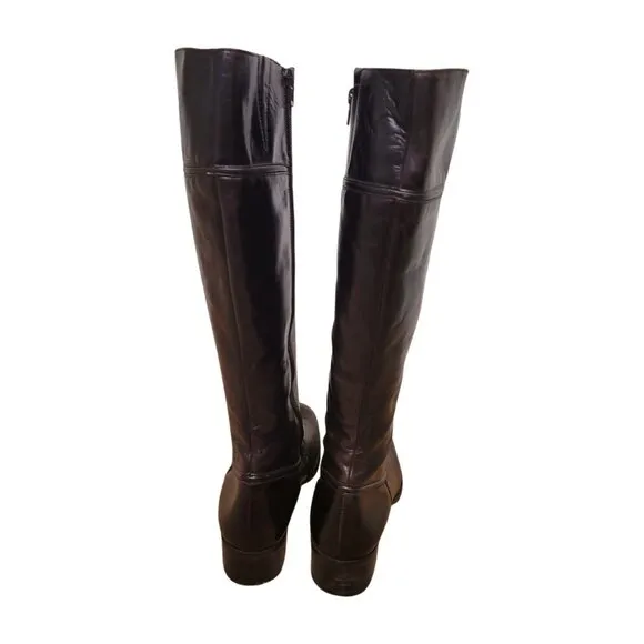 PAUL GREEN Dark Brown Zip Up Tall Knee High Leather Boots UK 7 1/2 US 10