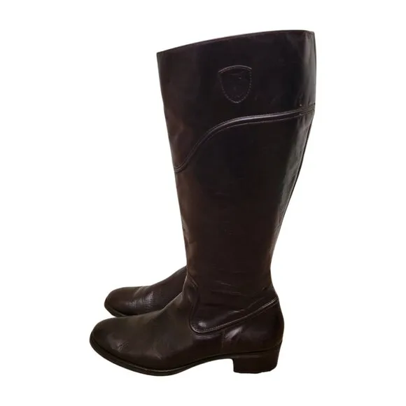 PAUL GREEN Dark Brown Zip Up Tall Knee High Leather Boots UK 7 1/2 US 10