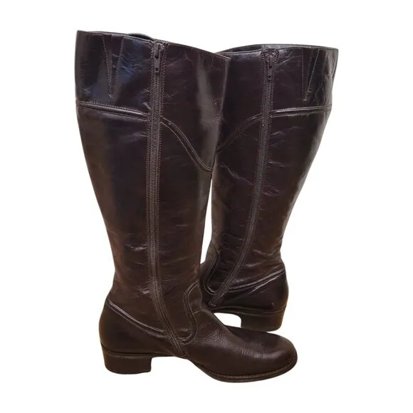 PAUL GREEN Dark Brown Zip Up Tall Knee High Leather Boots UK 7 1/2 US 10
