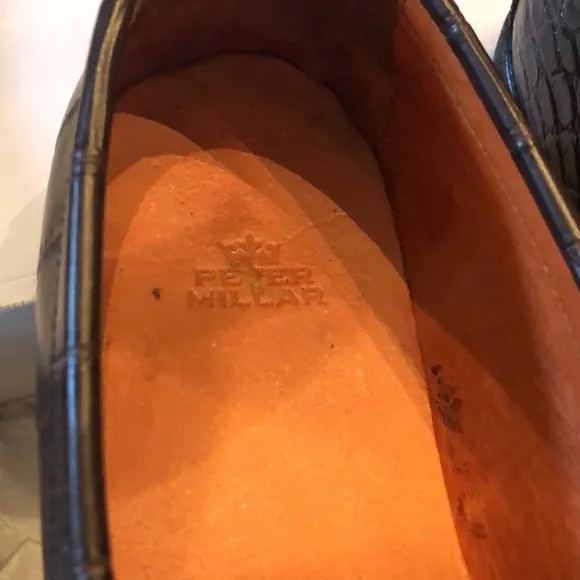 Peter Millar Croc emboss leather equestrian toggle bit detail comfy loafers box