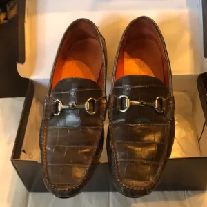 Peter Millar Croc emboss leather equestrian toggle bit detail comfy loafers box