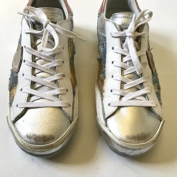 Philippe Model Paris PRSX Sneakers Trainers Womens 38 8 Blue Gold Pink Leather