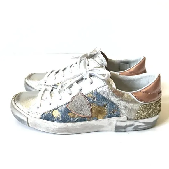 Philippe Model Paris PRSX Sneakers Trainers Womens 38 8 Blue Gold Pink Leather
