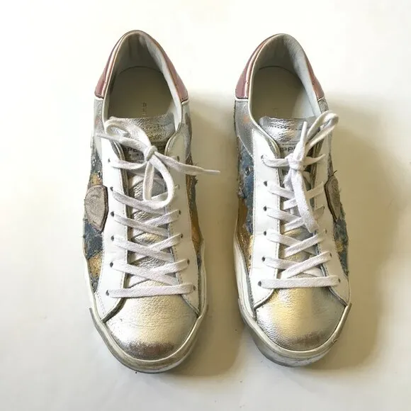 Philippe Model Paris PRSX Sneakers Trainers Womens 38 8 Blue Gold Pink Leather