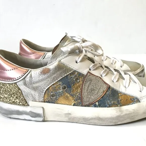 Philippe Model Paris PRSX Sneakers Trainers Womens 38 8 Blue Gold Pink Leather