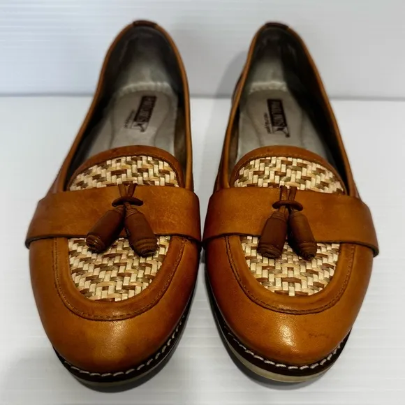 Pikolinos Brown Leather Tassel Loafers Size 38
