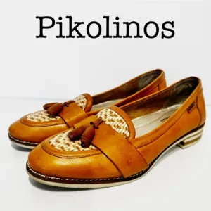 Pikolinos Brown Leather Tassel Loafers Size 38