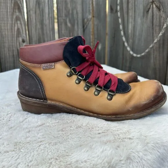 Pikolinos Women's Brown Leather Chukka Ankle Boots Lace Up Boho Style Sz 9.5-10