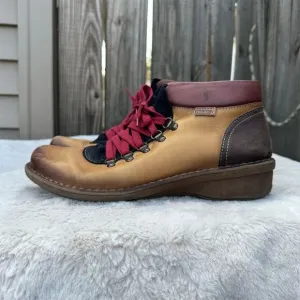 Pikolinos Women's Brown Leather Chukka Ankle Boots Lace Up Boho Style Sz 9.5-10