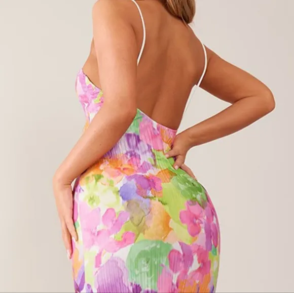 Pink Backless Floral Maxi Dress