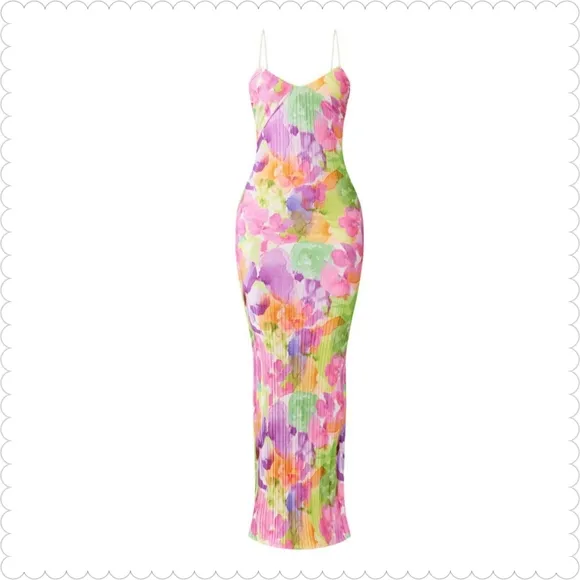 Pink Backless Floral Maxi Dress