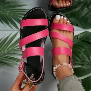 Plus-Size Women Buckled Flat Sandals, Retro One-Strap Beach Sandals