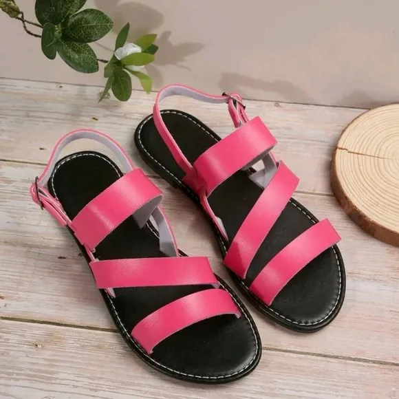 Plus-Size Women Buckled Flat Sandals, Retro One-Strap Beach Sandals