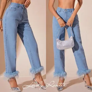 Plush Hem High Rise Straight Jeans