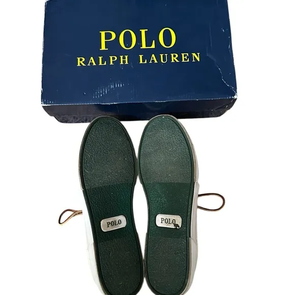 Polo by Ralph Lauren White and Brown Sneakers with Canvas Body