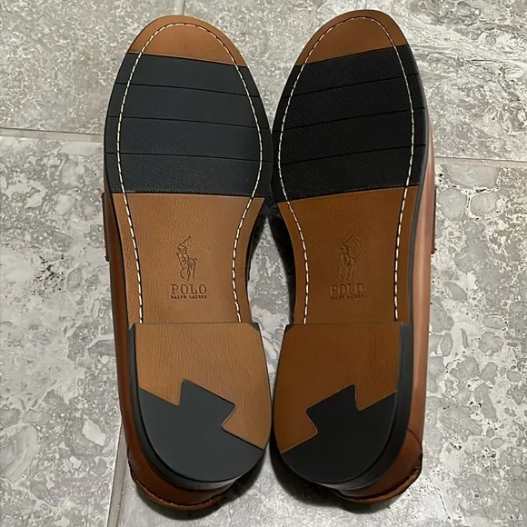 Polo Ralph Lauren Alston Leather Penny Loafers in Tan, NWT, Size 14