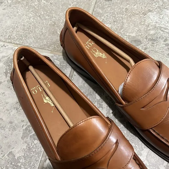Polo Ralph Lauren Alston Leather Penny Loafers in Tan, NWT, Size 14