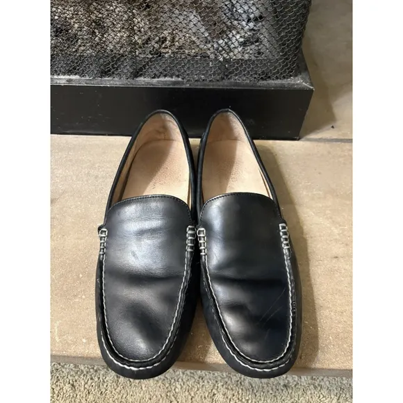 Polo Ralph Lauren Black Moc Toe Driving Loafers 12D Woodley Leather Men’s Nice!