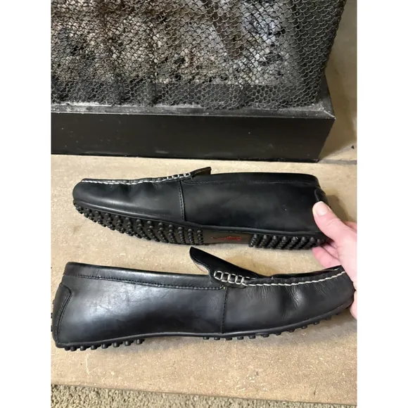 Polo Ralph Lauren Black Moc Toe Driving Loafers 12D Woodley Leather Men’s Nice!