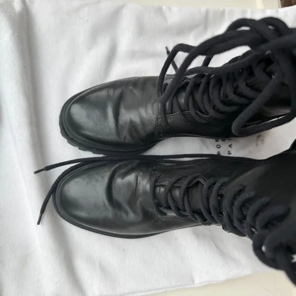 PORTE &amp; PAIRE Leather Tall Black Combat Moto Boots - 7.5