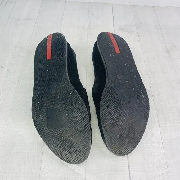 Prada 4D 2363 Luxury Black Leather Slip On Boat Espadrilles Shoes Size UK 6 US 7