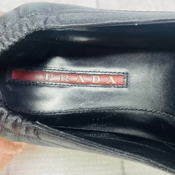 Prada 4D 2363 Luxury Black Leather Slip On Boat Espadrilles Shoes Size UK 6 US 7