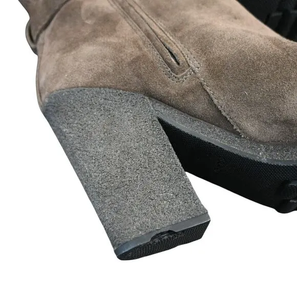 Prada Boots Women's Brown Size 38 Suede Round Toe Block Heel Mid Calf