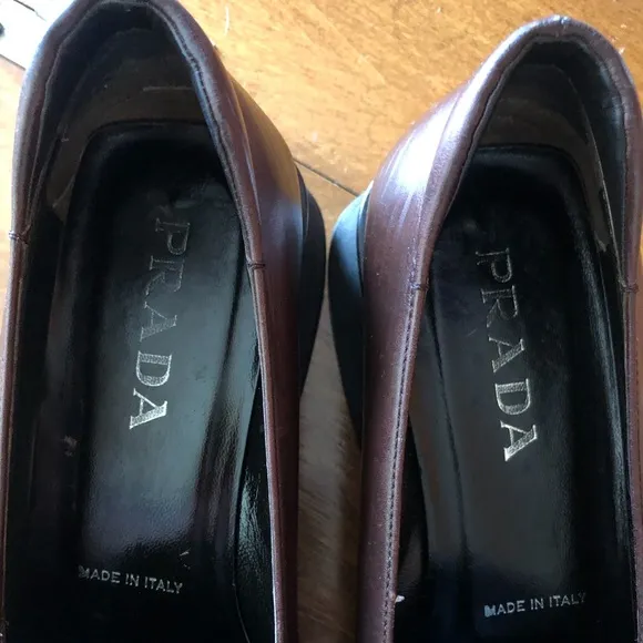 PRADA chocolate brown slip-on leather loafers