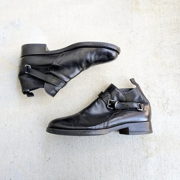 Prada Jodhpur Boots Black Leather 9.5 Buckle Italy Y2K
