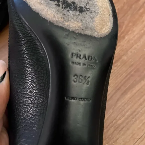 Prada Leather Black Floral Decal Loafers 6.5