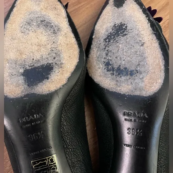Prada Leather Black Floral Decal Loafers 6.5