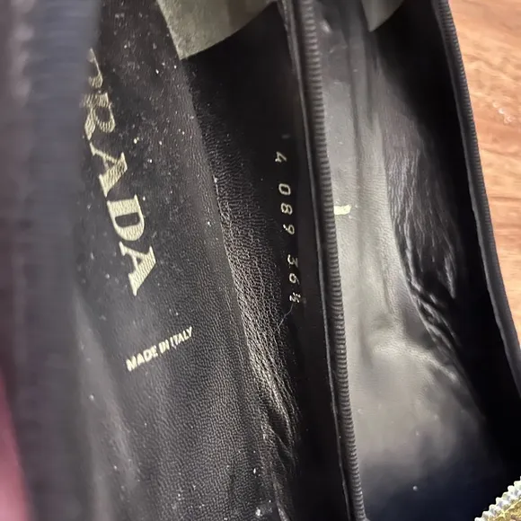 Prada Leather Black Floral Decal Loafers 6.5