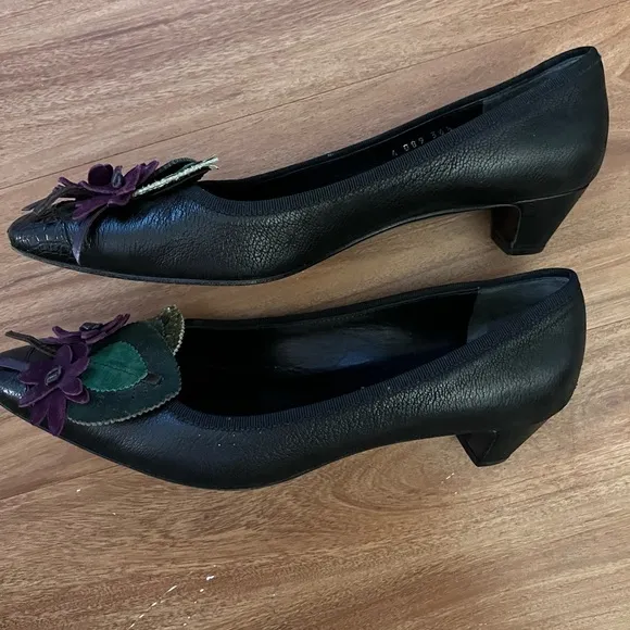 Prada Leather Black Floral Decal Loafers 6.5