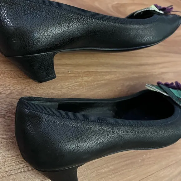 Prada Leather Black Floral Decal Loafers 6.5