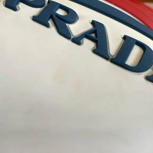 Prada Logo Embossed Poolside Slides Sandals Bianco-Rossi US size 12