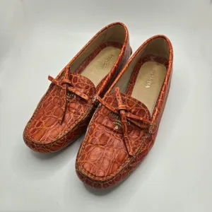 Prada Sunset Orange Crocodile Leather Loafers size 39.5