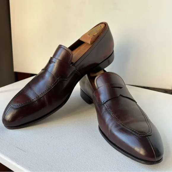 PRADA VTG Classic Milano Italian Brown Leather Penny Loafers 2D1650 Size 10