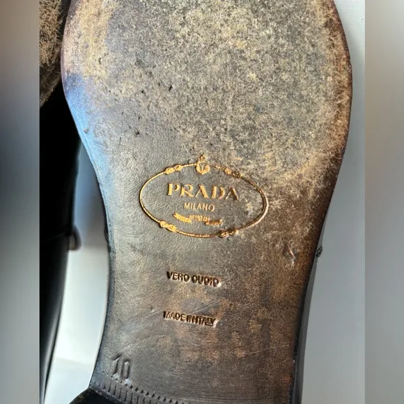 PRADA VTG Classic Milano Italian Brown Leather Penny Loafers 2D1650 Size 10