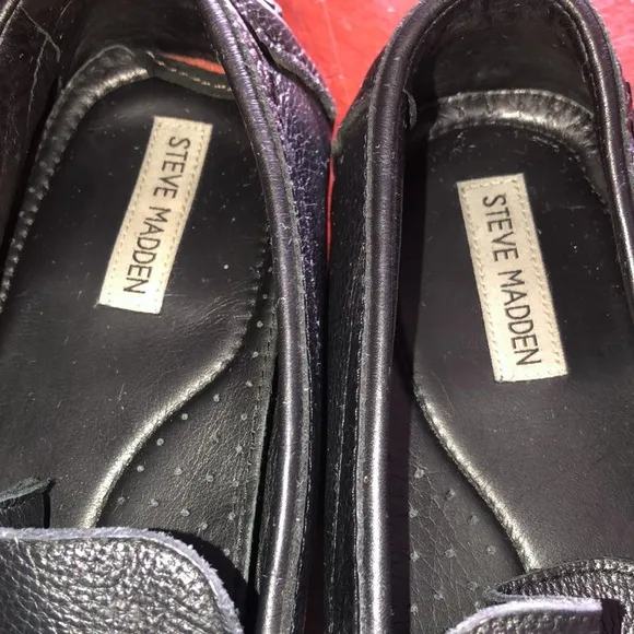 Prwnd Steve Madden black loafers size 12 genuine leather as is