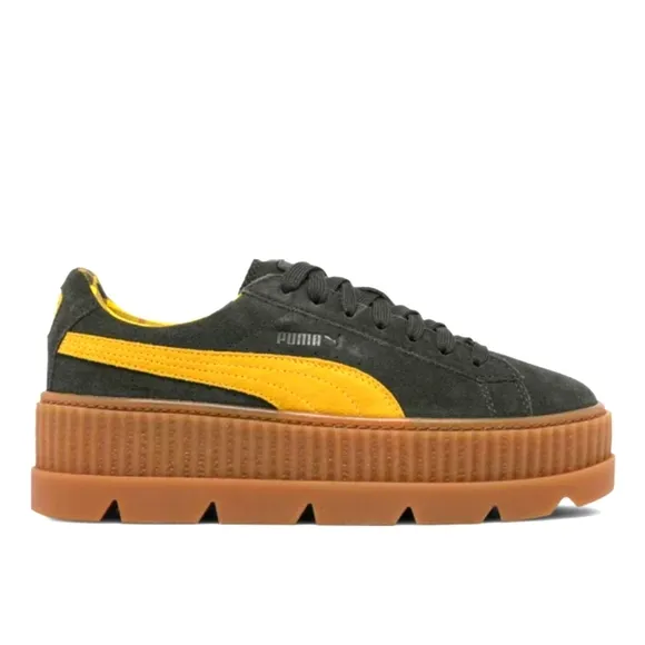 Puma Fenty x Rihanna Green/Gold Suede  Cleated Creeper Sneakers Size 8