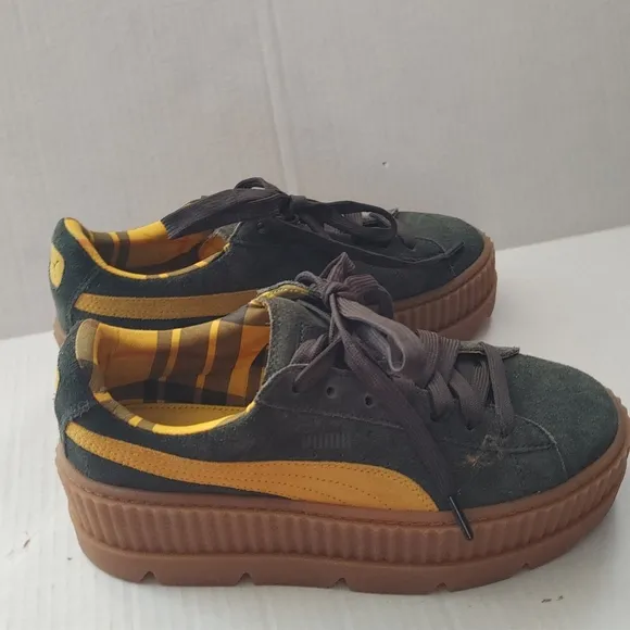 Puma Fenty x Rihanna Green/Gold Suede  Cleated Creeper Sneakers Size 8
